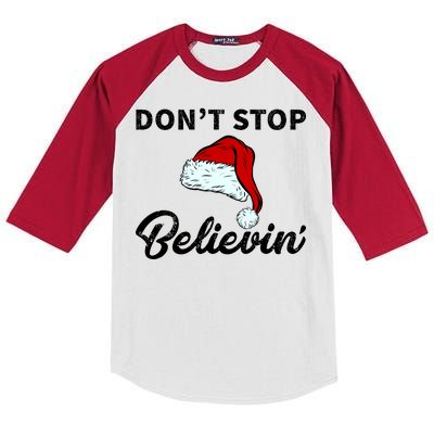 Don't Stop Believing Santa Hat Kids Colorblock Raglan Jersey