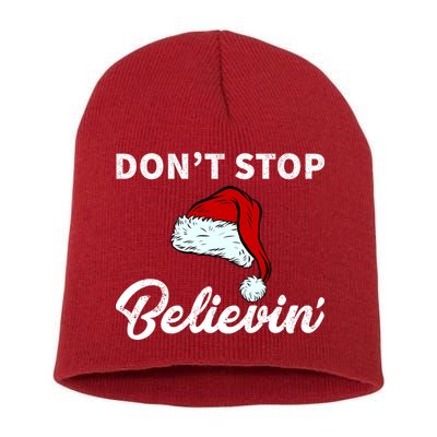 Don't Stop Believing Santa Hat Short Acrylic Beanie