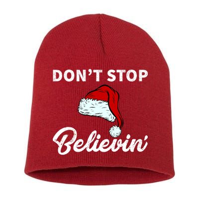 Don't Stop Believing Santa Hat Short Acrylic Beanie