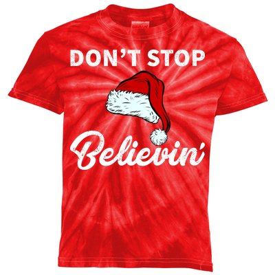 Don't Stop Believing Santa Hat Kids Tie-Dye T-Shirt