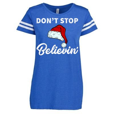 Don't Stop Believing Santa Hat Enza Ladies Jersey Football T-Shirt