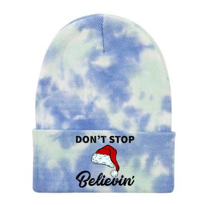 Don't Stop Believing Santa Hat Tie Dye 12in Knit Beanie