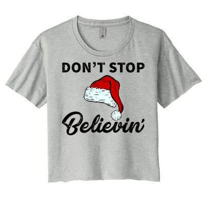 Don't Stop Believing Santa Hat Women's Crop Top Tee