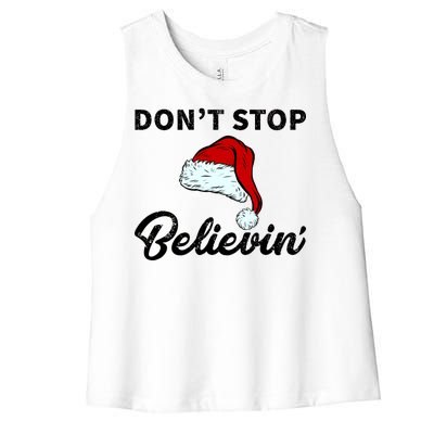 Don't Stop Believing Santa Hat Women's Racerback Cropped Tank