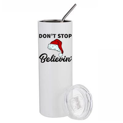 Don't Stop Believing Santa Hat Stainless Steel Tumbler