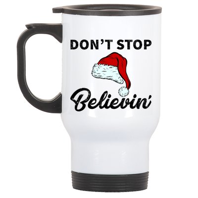 Don't Stop Believing Santa Hat Stainless Steel Travel Mug