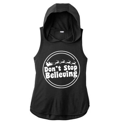 Don't Stop Believing Santa Sleigh Christmas Ladies PosiCharge Tri-Blend Wicking Draft Hoodie Tank