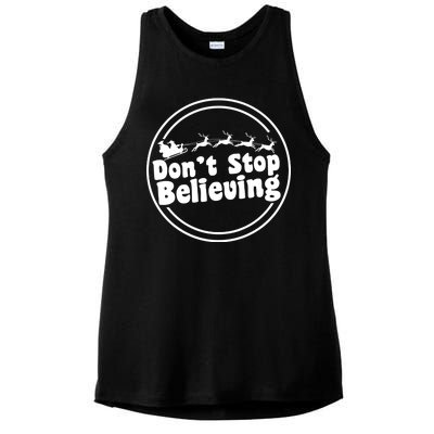 Don't Stop Believing Santa Sleigh Christmas Ladies PosiCharge Tri-Blend Wicking Tank