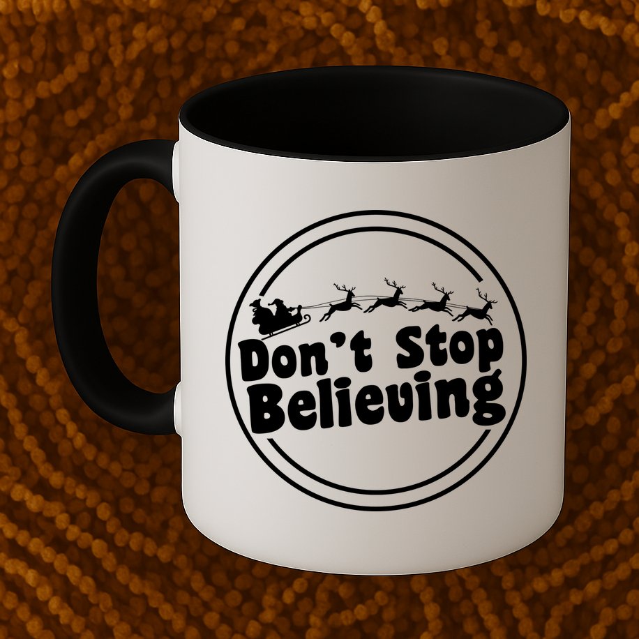 Don't Stop Believing Santa Sleigh Christmas Mug