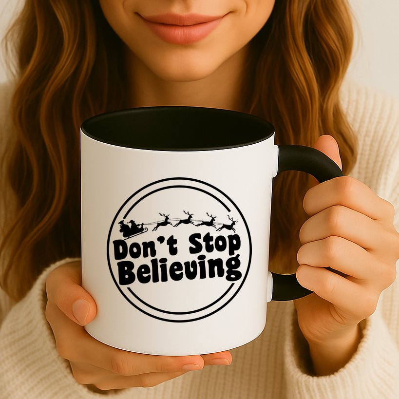 Don't Stop Believing Santa Sleigh Christmas Mug