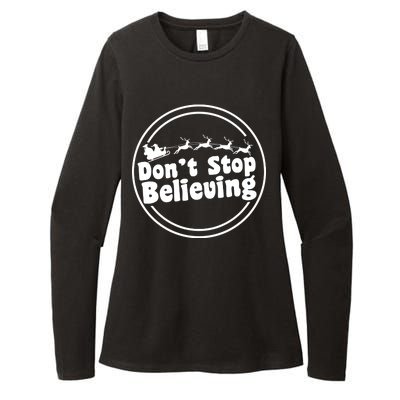 Don't Stop Believing Santa Sleigh Christmas Womens CVC Long Sleeve Shirt