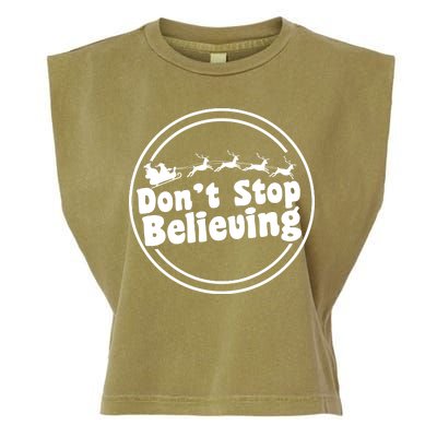 Don't Stop Believing Santa Sleigh Christmas Garment-Dyed Women's Muscle Tee