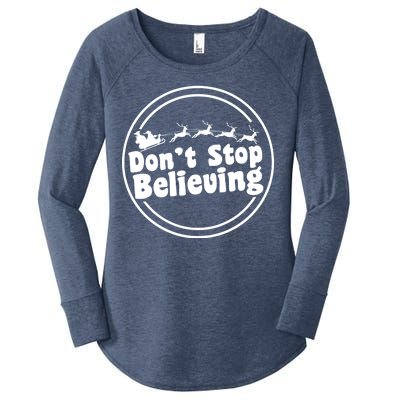 Don't Stop Believing Santa Sleigh Christmas Women's Perfect Tri Tunic Long Sleeve Shirt