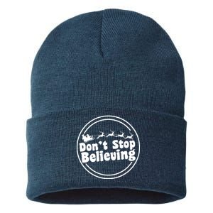 Don't Stop Believing Santa Sleigh Christmas Sustainable Knit Beanie