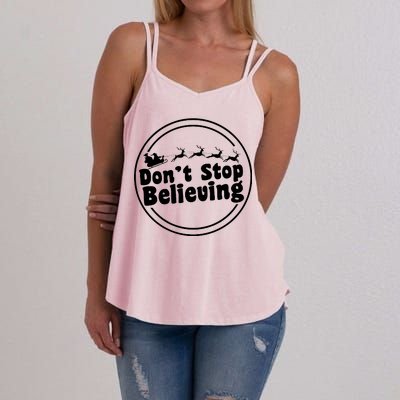 Don't Stop Believing Santa Sleigh Christmas Women's Strappy Tank