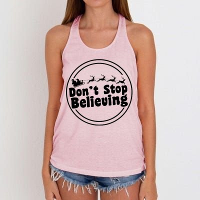 Don't Stop Believing Santa Sleigh Christmas Women's Knotted Racerback Tank