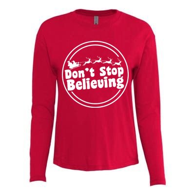 Don't Stop Believing Santa Sleigh Christmas Womens Cotton Relaxed Long Sleeve T-Shirt