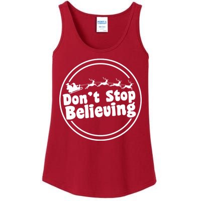 Don't Stop Believing Santa Sleigh Christmas Ladies Essential Tank