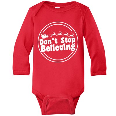 Don't Stop Believing Santa Sleigh Christmas Baby Long Sleeve Bodysuit