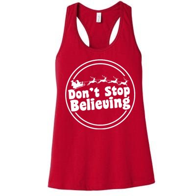 Don't Stop Believing Santa Sleigh Christmas Women's Racerback Tank