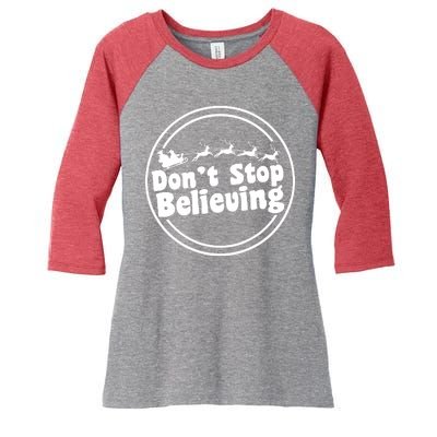 Don't Stop Believing Santa Sleigh Christmas Women's Tri-Blend 3/4-Sleeve Raglan Shirt