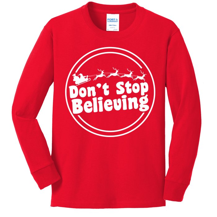 Don't Stop Believing Santa Sleigh Christmas Kids Long Sleeve Shirt