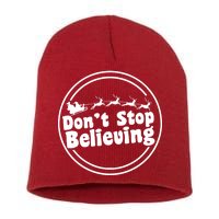 Don't Stop Believing Santa Sleigh Christmas Short Acrylic Beanie