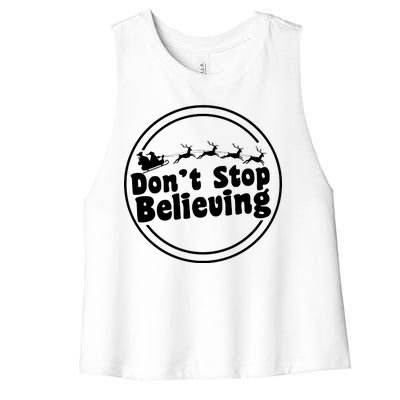 Don't Stop Believing Santa Sleigh Christmas Women's Racerback Cropped Tank