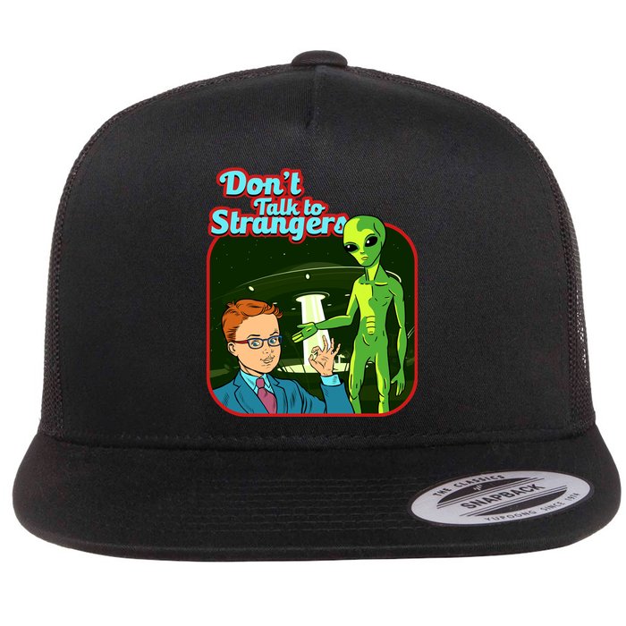 Don't Talk To Strangers Retro Vintage Flat Bill Trucker Hat