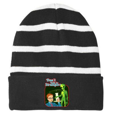 Don't Talk To Strangers Retro Vintage Striped Beanie with Solid Band