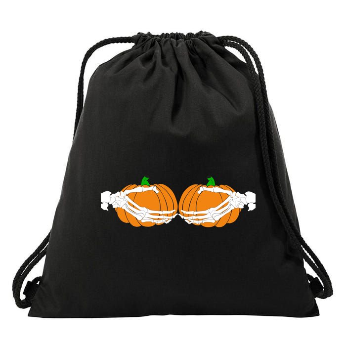 Don't Touch My Pumpkins Skeleton Hands Drawstring Bag