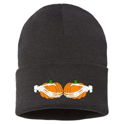 Don't Touch My Pumpkins Skeleton Hands Sustainable Knit Beanie