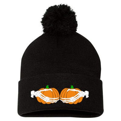 Don't Touch My Pumpkins Skeleton Hands Pom Pom 12in Knit Beanie
