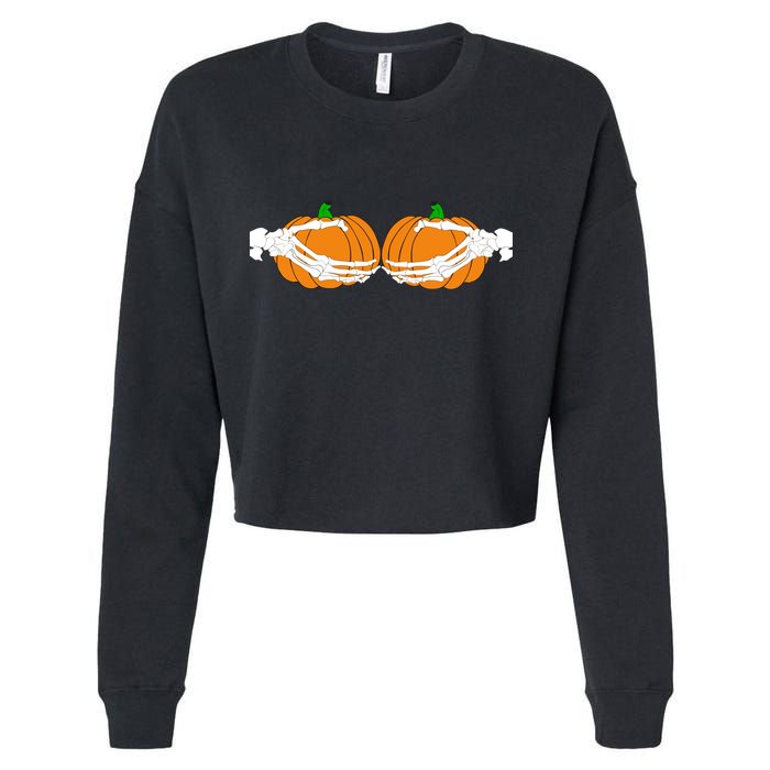 Don't Touch My Pumpkins Skeleton Hands Cropped Pullover Crew