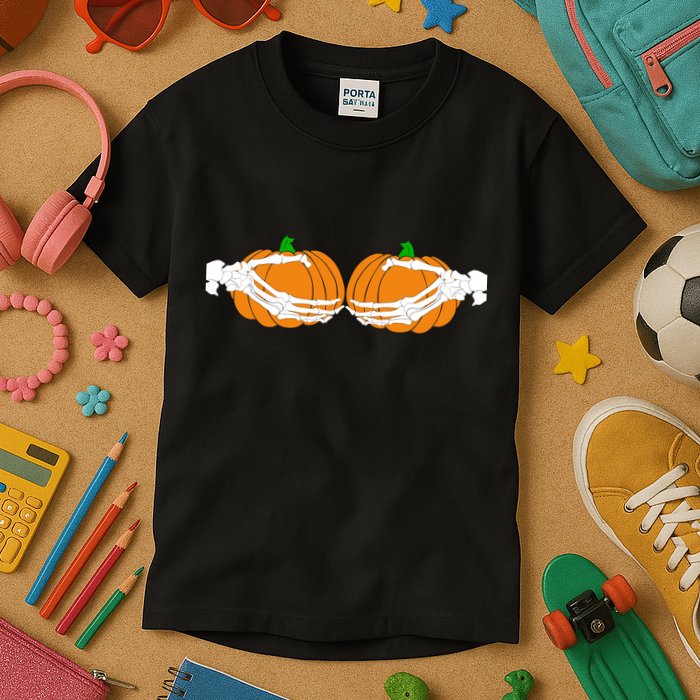Don't Touch My Pumpkins Skeleton Hands Kids T-Shirt