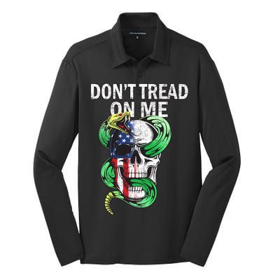 Don't Tread On Me American Snake Skull Silk Touch Performance Long Sleeve Polo