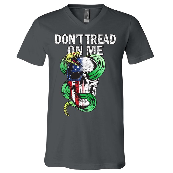 Don't Tread On Me American Snake Skull V-Neck T-Shirt