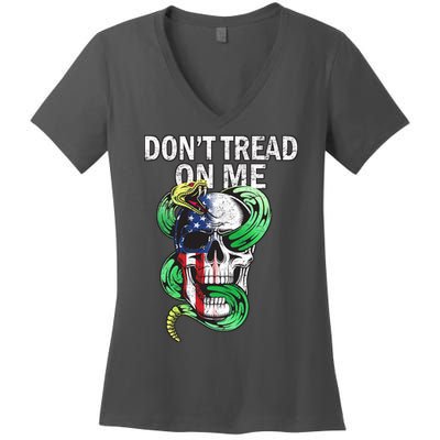 Don't Tread On Me American Snake Skull Women's V-Neck T-Shirt