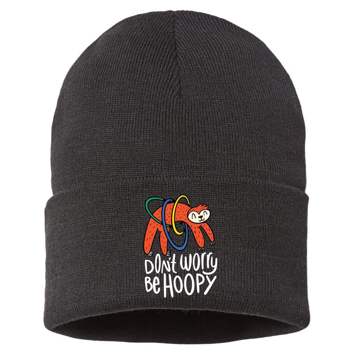 Don't Worry Be Hoopy Sloth Sustainable Knit Beanie