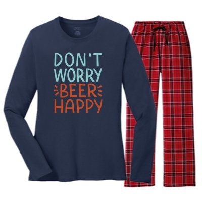 Don't Worry Beer Happy Women's Long Sleeve Flannel Pajama Set 