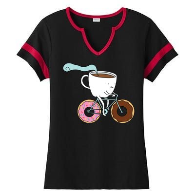 Donuts Coffee Bicycle  Ladies Halftime Notch Neck Tee