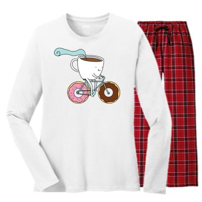 Donuts Coffee Bicycle  Women's Long Sleeve Flannel Pajama Set 