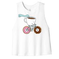 Donuts Coffee Bicycle  Women's Racerback Cropped Tank