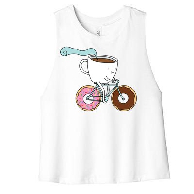 Donuts Coffee Bicycle  Women's Racerback Cropped Tank