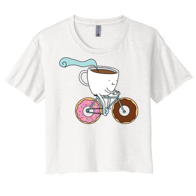 Donuts Coffee Bicycle  Women's Crop Top Tee