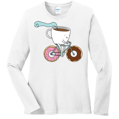 Donuts Coffee Bicycle  Ladies Long Sleeve Shirt