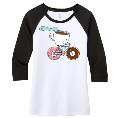 Donuts Coffee Bicycle  Women's Tri-Blend 3/4-Sleeve Raglan Shirt