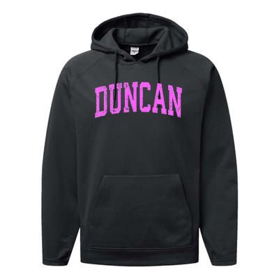 Duncan Oklahoma Ok Vintage Athletic Sports Design Performance Fleece Hoodie