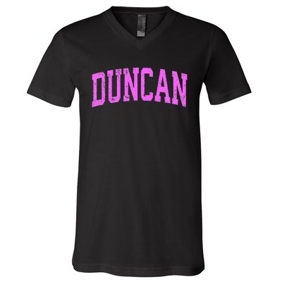 Duncan Oklahoma Ok Vintage Athletic Sports Design V-Neck T-Shirt