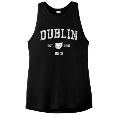 Dublin Ohio Oh Vintage Athletic Sports Ladies PosiCharge Tri-Blend Wicking Tank